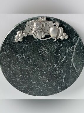 Round Green Marble Tray/Board with Mouse/Cheese/Fruit Accent by Lindsay Claire